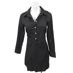 Tahari Black Long Sleeve Button Front Collared Tie A Line Shirt Mini Dress XS